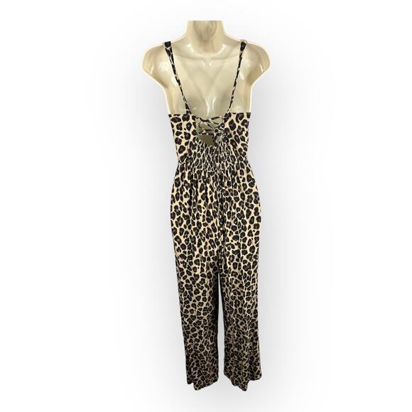 Band of Gypsies Womens size Small Leopard Wide Leg Split Hem Jumpsuit Mob Wife - Picture 3 of 12